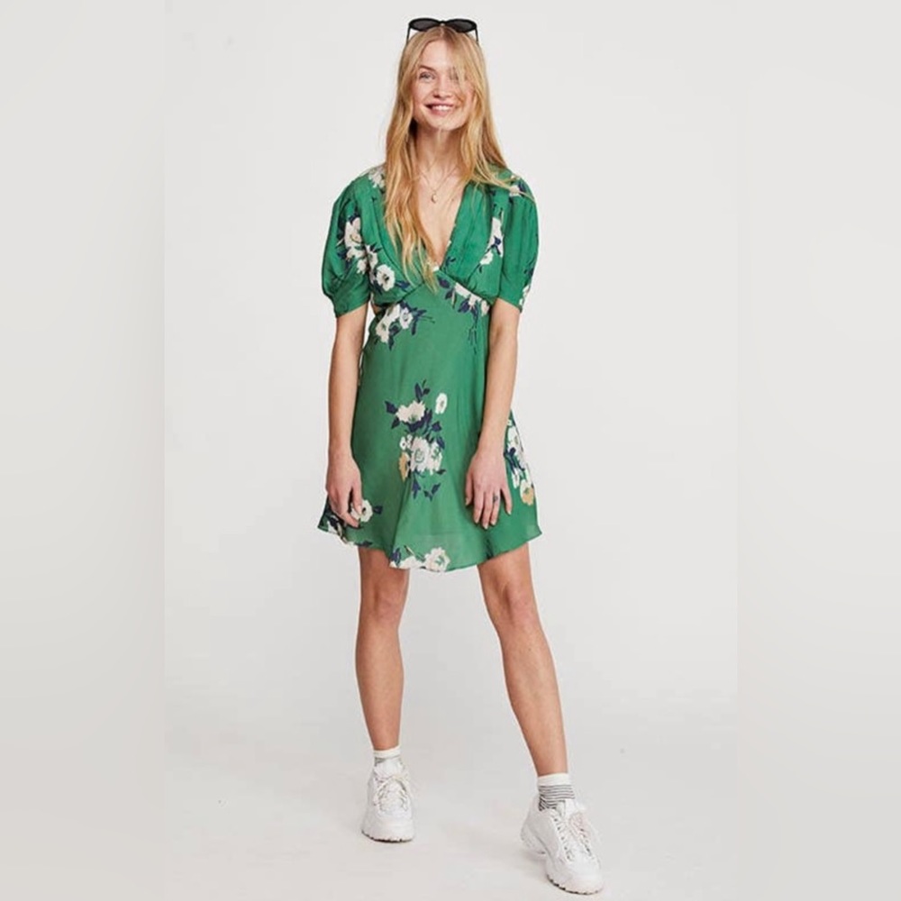 NWT Free People Women's Green Combo Floral Garden Mini Dress Size 12